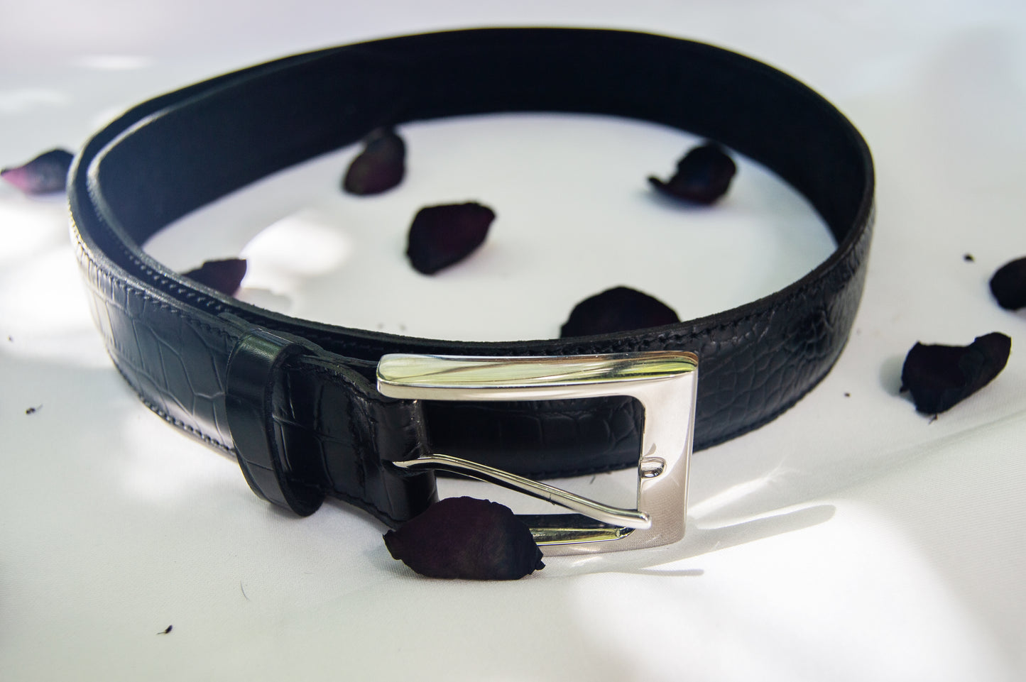 Embossed Crocodile Leather Belt